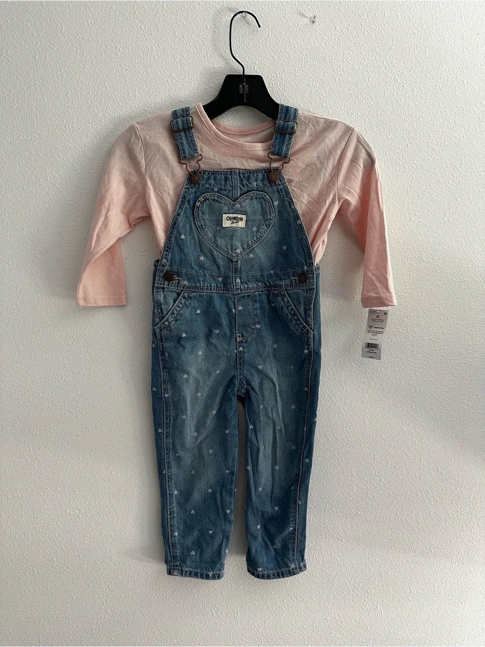 OshKosh B'gosh Denim Heart Overalls with Pink Tee